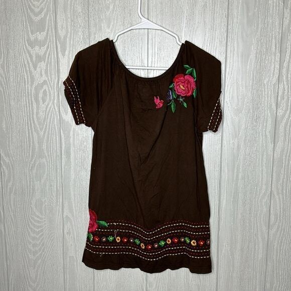 Johnny Was Los Angeles brown embroidered top size small - Picture 5 of 5